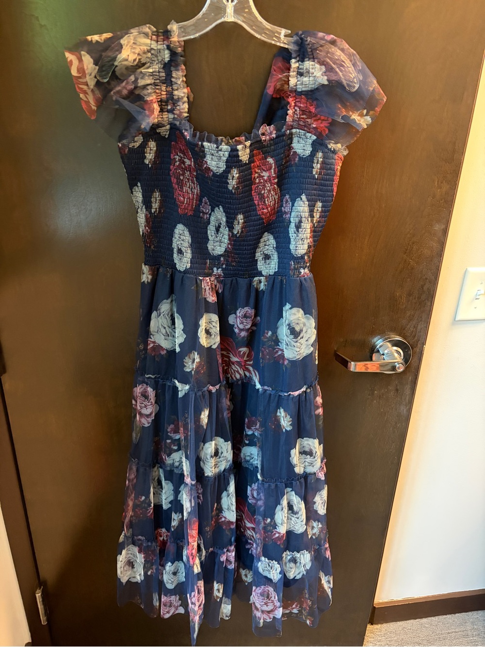 Baltic Born Navy Floral Smocked Dress with Sheer Overlay